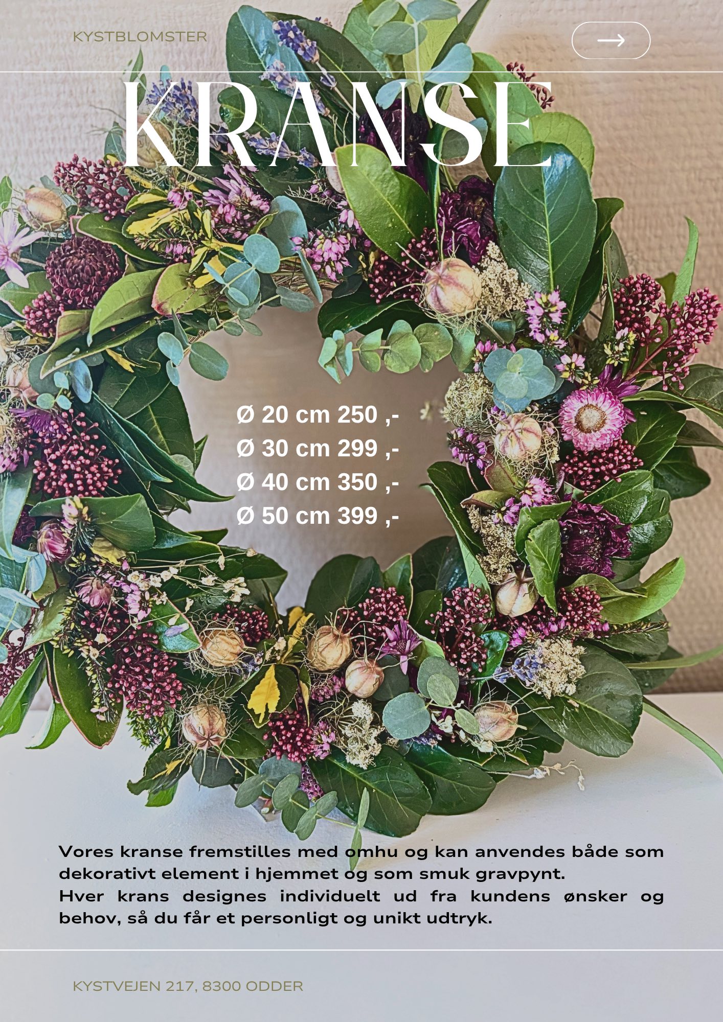 Kranse af tørrede blomster ved KYST blomster aarhus odder kysing